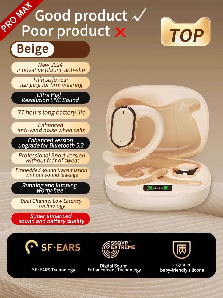 2024 New TWS Wireless Earphones with Bluetooth 5.49 28 Hours Play Back Sport Earbuds with LED Display Earhooks and Built-in Mic