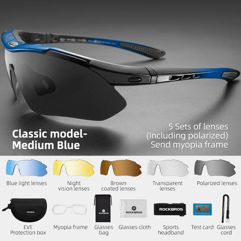 ROCKBROS Cycling Polarized glasses Bike Photochromic Outdoor Sports Sunglasses MTB PC Goggles Eyewear 5/3 Lens Bicycle Accessory