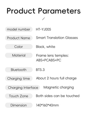 YWT translation glasses - product parameters