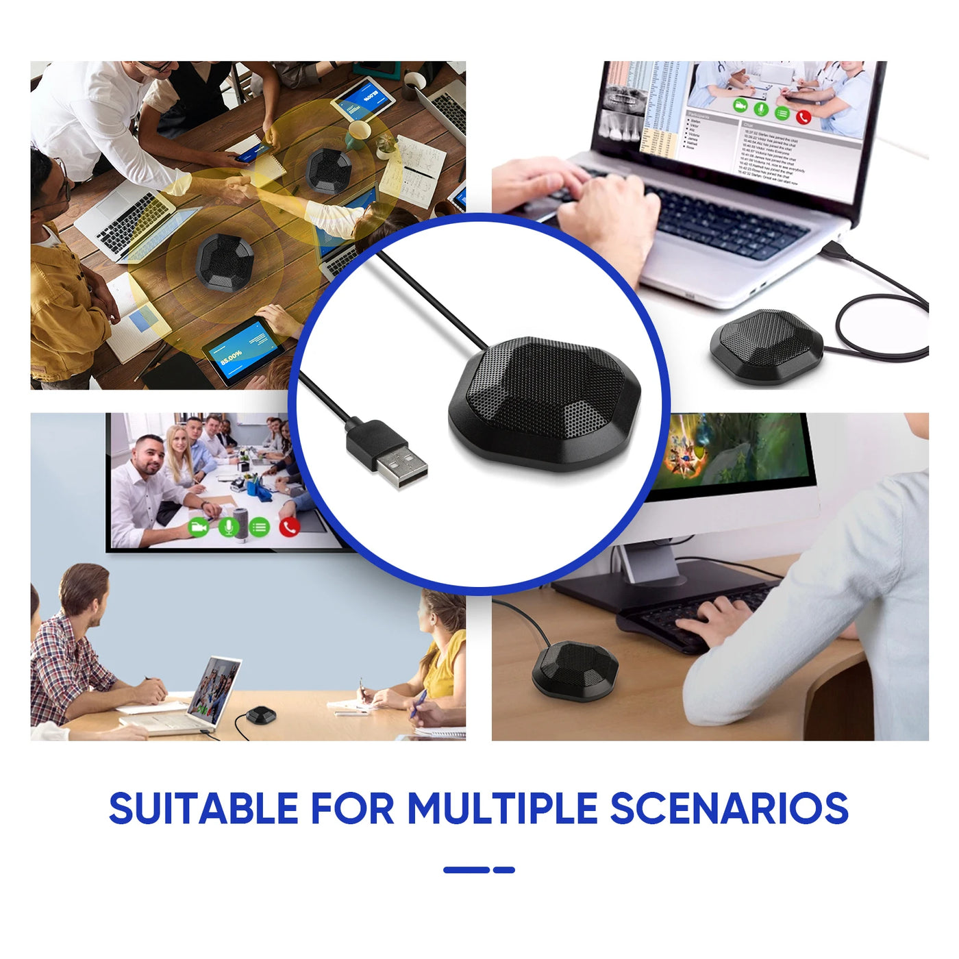USB Conference Microphone 360 Omnidirectional Condenser Computer PC Mic with Touch Mute Plug &Play Compatible with Windows MacOS