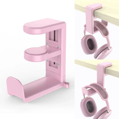 No Punch Table Clip Hook Headphone Holder 360 Degree Rotating Headphone Holder Storage Hanging Cloth Coat Keys Towel Organizer