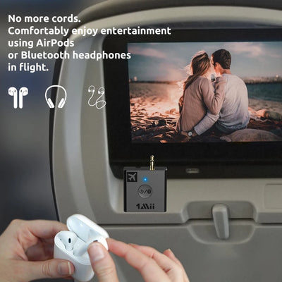 [Upgraded]1Mii B05 Bluetooth 5.3 Transmitter Audio With 30H Charge Case aptX LL HD 3.5 Aux Bluetooth Adapter for Car PC Airplane