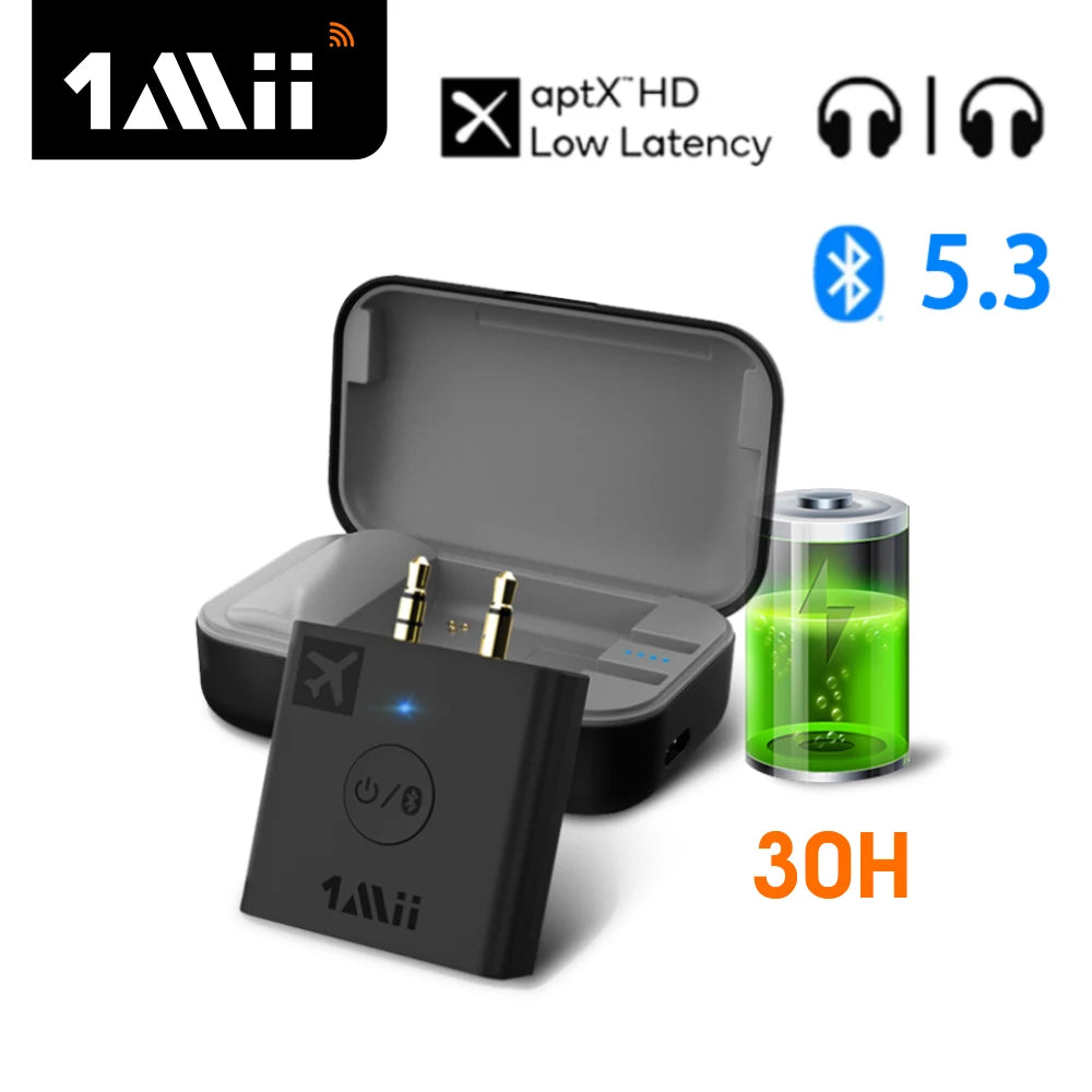 [Upgraded]1Mii B05 Bluetooth 5.3 Transmitter Audio With 30H Charge Case aptX LL HD 3.5 Aux Bluetooth Adapter for Car PC Airplane